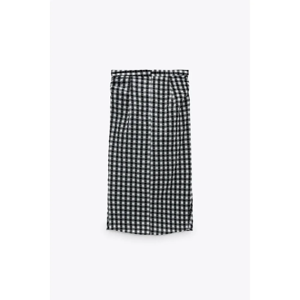 Zara Gingham Print Check Tie-Waist Midi Skirt (NWT)